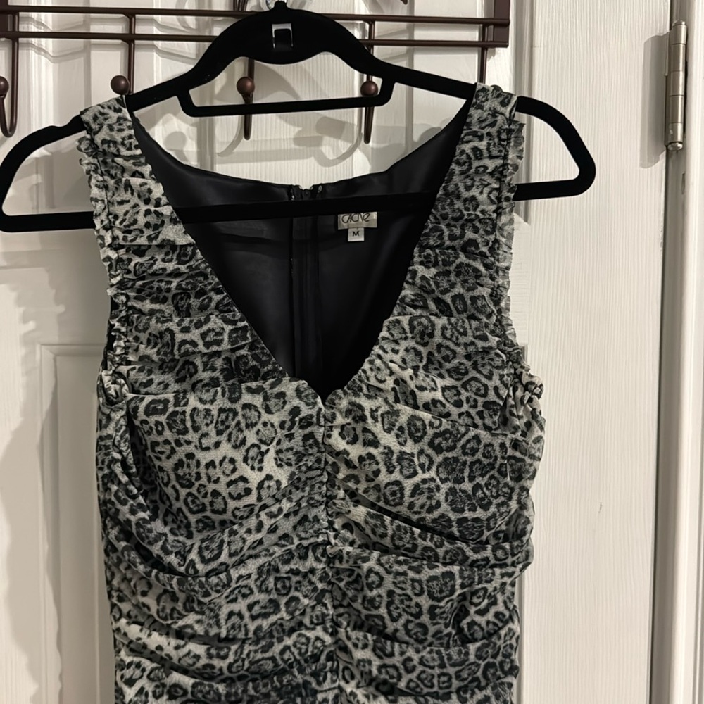 Cach Vintage Gray & Black Mesh Leopard Print Dress - image 3